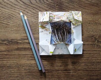 origami picture frame made of old maps