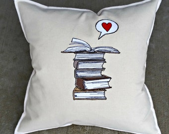 Book Love, Books, Love to Read Embroidered 18x18 Pillow, Neutrals