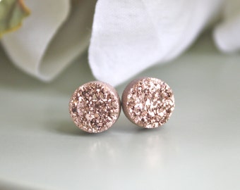 Rose Gold Earrings, Druzy Earrings, Bridesmaid Earrings, mothers day gift, stud earring, Bridesmaid gift, Best friend best selling item