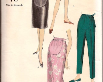 Vintage 1960s Maternity Slim Skirt Pants Shorts Vogue 5970 / Hip 36