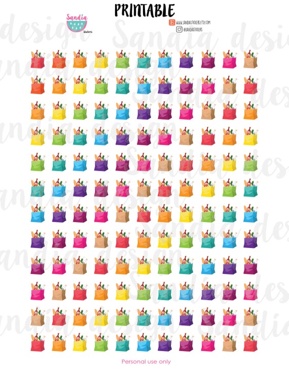 Printable Rainbow Grocery Bag Planner Stickers perfect for EC