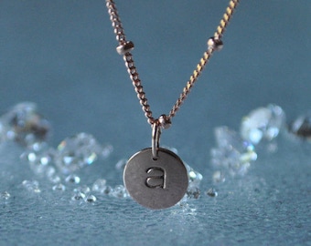 Double sided Solid 14kt gold Initial Pendant or Charm 14kt white gold 14kt rose gold 14kt yellow gold handstamped personalized circle disc