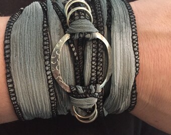 Gray Boho Ribbon Wrap Bracelet