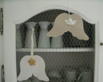 set of 2 Angel wings made of paper with Cherub head no. 2