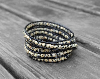 Leather Bracelet Leopard Stone Wrap Bracelet Charm Bracelet Leather Wrap Bracelet Gift For Her