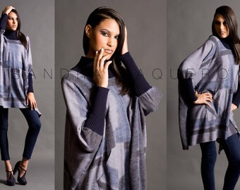 Turtleneck Tunic with Large Rib Collar & Cuffs