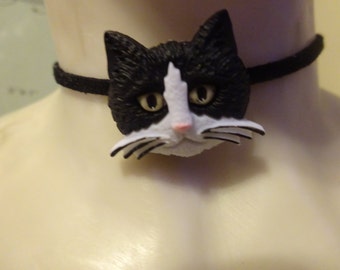 SALE/Black Cat Choker/Suede Choker/Black and White Cat/Pet Lovers Jewelry/Teens Jewelry/Cat Lovers Jewelry/Fashion Jewelry/Gargantilla