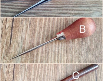 Vintages Wooden Handle Awl Crafting Sewing Shoe Leather Handwork Tools Supplies