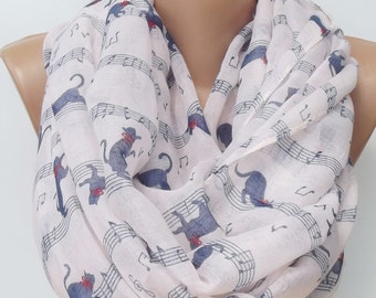 Cat Scarf Cat Print Scarf Infinity Scarf cat scarf gift ideas women fashion accessories white scarf summer scarf infinity scarf
