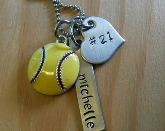 Hand Stamped Personalized Softball Necklace - Softball Team Gift - Softball Senior Gift - Softball gifts - Girls Softball Gift
