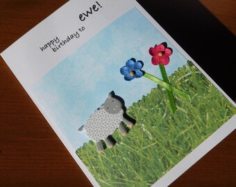 Lamb card - Sheep card - Birthday Card - Ewe Birthday Card - Sheep birthday Card -with sheep or lamb embellishment