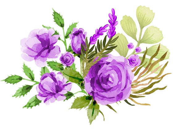 Download Purple Bouquet Purple Roses Watercolor Flowers Purple Clipart