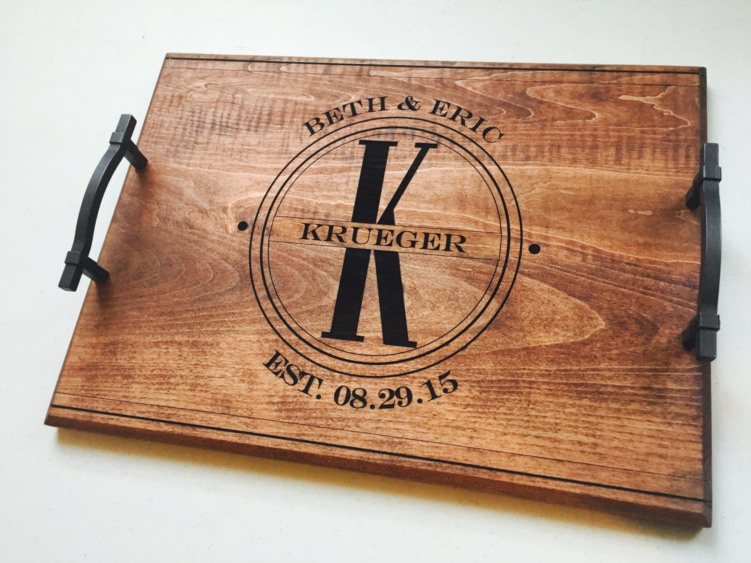 Wood Engraved Serving Tray Custom Wedding Gift Personalized