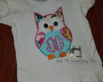 SALE!!! Owl Applique Shirt. Embroidered. Girl.