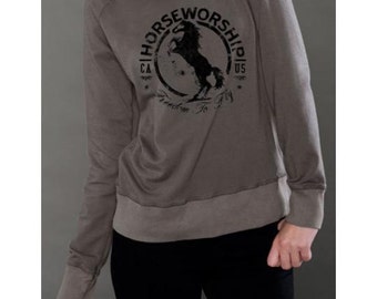 Horseworship Horse Lover Logo French Terry Raglan Long Sleeve