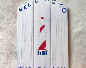 Lighthouse, beach, Welcome