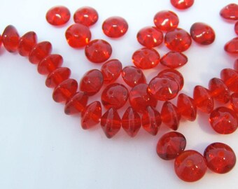 25 - Fire-polished Ruby Red Glass Czech 6mm Saucers