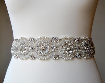 Bridal Sash, Bridal belt, Wedding Sash, Wedding Belt, Bridesmaids Belt Sash, Rhinestone Wedding Gown Sash Belt, All around Belt-CHLOE