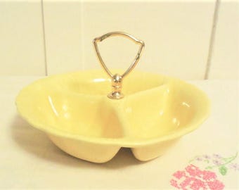 Sectioned Dish 8"x2", California Pottery, Vintage Candy Dish, Divided Dish with Handle