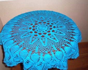 Blue Crochet Doily / Large Doily / Round 33 "