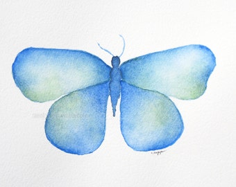 blue butterfly archival print of original 5" x 7" watercolor painting