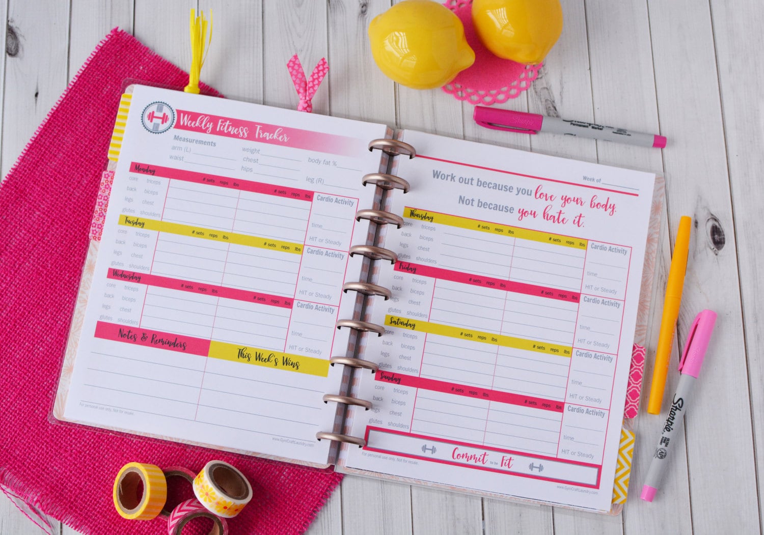 52 Wk Happy Planner FITNESS PLANNER Printable workout insert