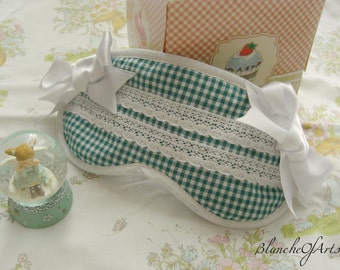 Green Gingham Vintage Inspired Lolita Sleep Mask by BlancheOfArts