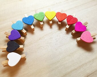 50 pcs Heart Mini Clothespin Set - Rainbow Colors Korean Stationery Wooden Clothespins Photo Clip E0174
