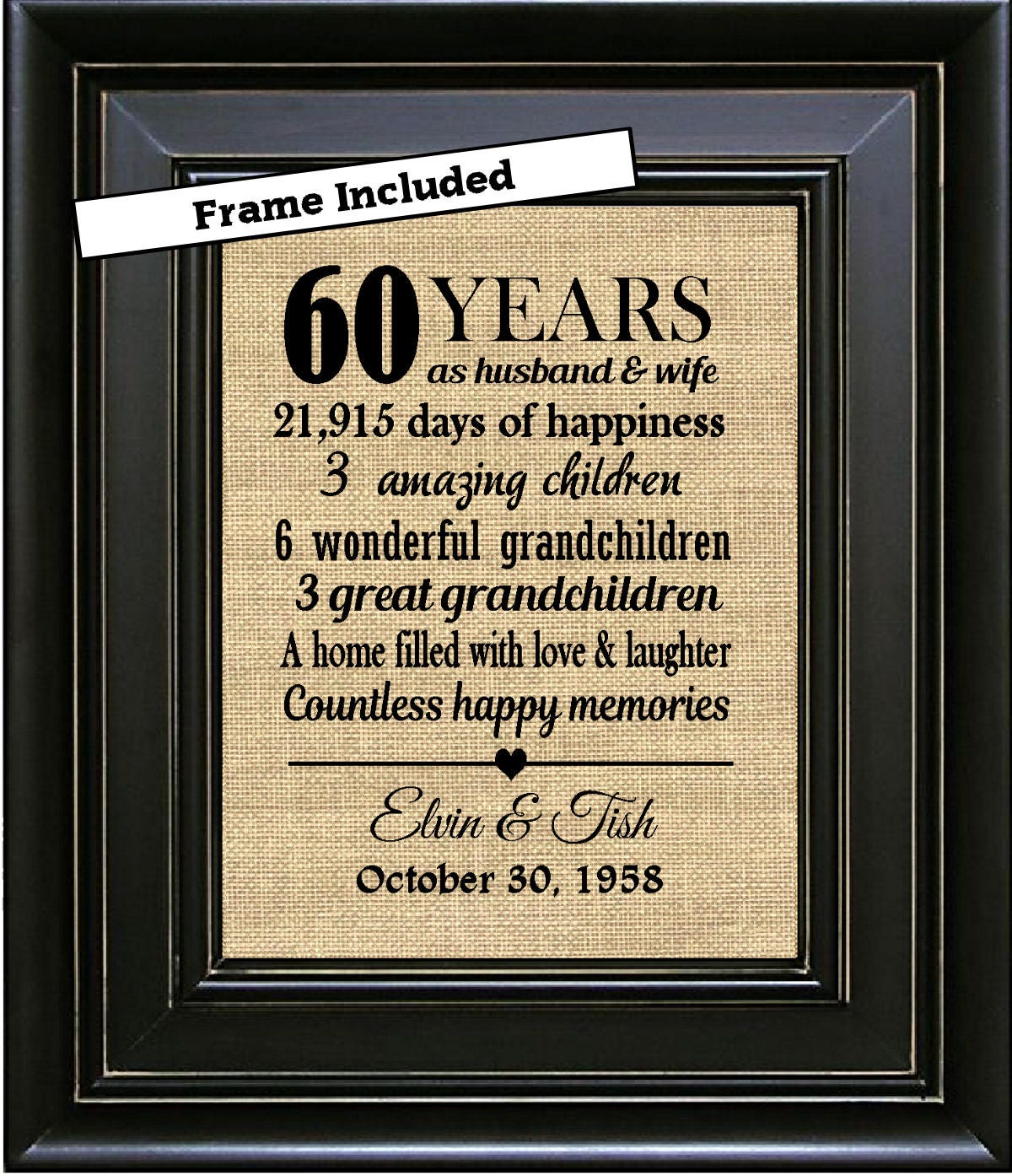 FRAMED 60th Wedding Anniversary/60th Anniversary Gifts/60th