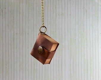 Small notebook Leather notebook Mini journal Miniature book necklace Book pendant Leather mini book Antique paper notebook Tiny book
