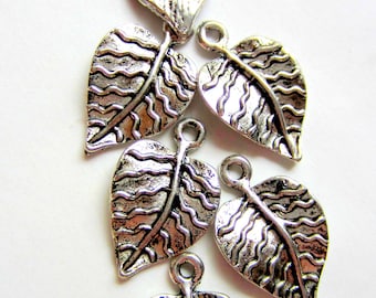 12 silver Leaf Charms jewelry supplies leaf pendants earring dangles 21mm 13mm L888 (CC4)
