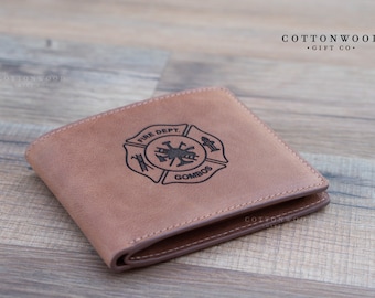 Firefighter Gift • Fireman Gift • Leather Wallet for Men • Mens Leather Wallet • Gifts for Him • Personalized Wallet • Husband Gift