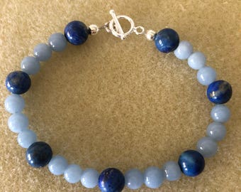 Lapis Lazuli and Angelite Sterling Bracelet