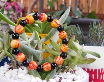 Wood & Obsidian Beaded Bracelet