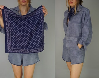 1940s Tuside Fast Color Bandana Indigo Blue Dots Pattern | 100% Cotton | Vintage 40s 50s Handkerchief Bandana Scarf Necktie | One Size