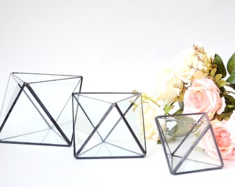 Glass geometric terrarium Octahedron 3 sizes. Wedding table vase, candle holder and centerpice. Stained glass indoor planter