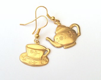 Mismatched Earrings, Time for Tea Earrings, Teapot Earrings, Teacup Earrings, Alice in Wonderland, Plated, Gold Filled or Surgical Wires