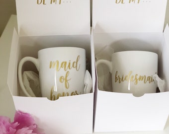 Bridesmaid proposal gift set - bridesmaid mug- will you be my bridesmaid mug- gold bridesmaid coffee mugs- bridesmaid proposal box gift set