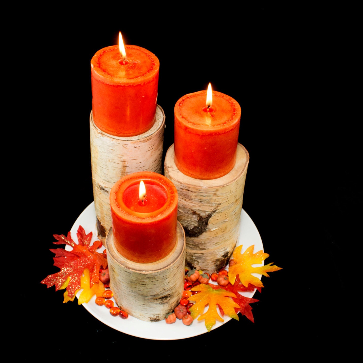 Fall Birch Pillar Candle Holder Rustic Home Decor Birch
