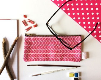 Pink, Pencil Case, Chevron, Pencil Pouch, Small Bag, Pouch, Zipper Pouch, Bag, Cosmetic, pencil bag, cute pencil case, organiser, storage,