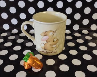 You and Me~Jesus Love You~Jesus Love Me~Coffee Cup~Mug~Vintage~Hallmark Mug Mates~Rabbit~Bunny