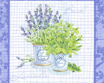 4 Decoupage Napkins, Paper Napkin for Decoupage, Lavender & Herbs Bouquet, Craft Napkin, Lavender Napkin, Decoupage Paper