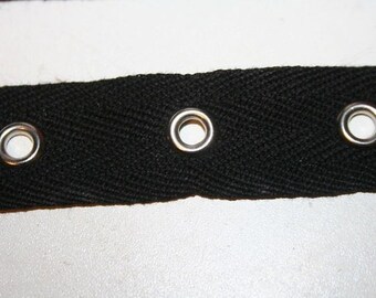 3.25 yards black cotton silver grommet eyelet twill trim tape sewing for Corsets Bustiers Lacing costumes 3/4" wide t767