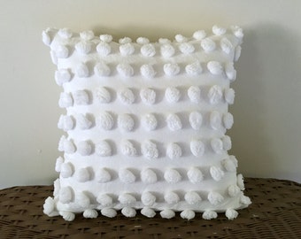 Decorative pillow cover SNOWBALLS cottage chic chenille white pillow cover, white pillow case, white shabby cushion cover,