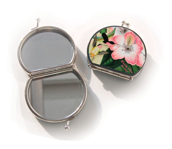 Retro mirror, Libre, gift for her, gift mom, Woody Ellen mirror, christmas gift, valentine gift, makeup mirror flower kolibri, pink pistache