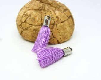 2 Purple tassels with tip rhodium 18mm synthetic fiber (PMPP03)