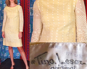 Tina Leser Original Dress 60s India Gauze Silk Embroidered Mod Wedding Party Dress