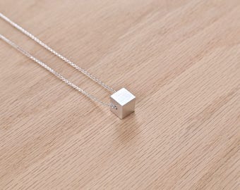 Minimalist Necklace Contemporary Aluminum Jewelry Cube Pendant Necklace