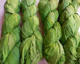 Citrus Lime Sari Silk Ribbon, 50 Yards, from India,