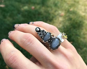 Double Dreamy Gray Moonstone Ring